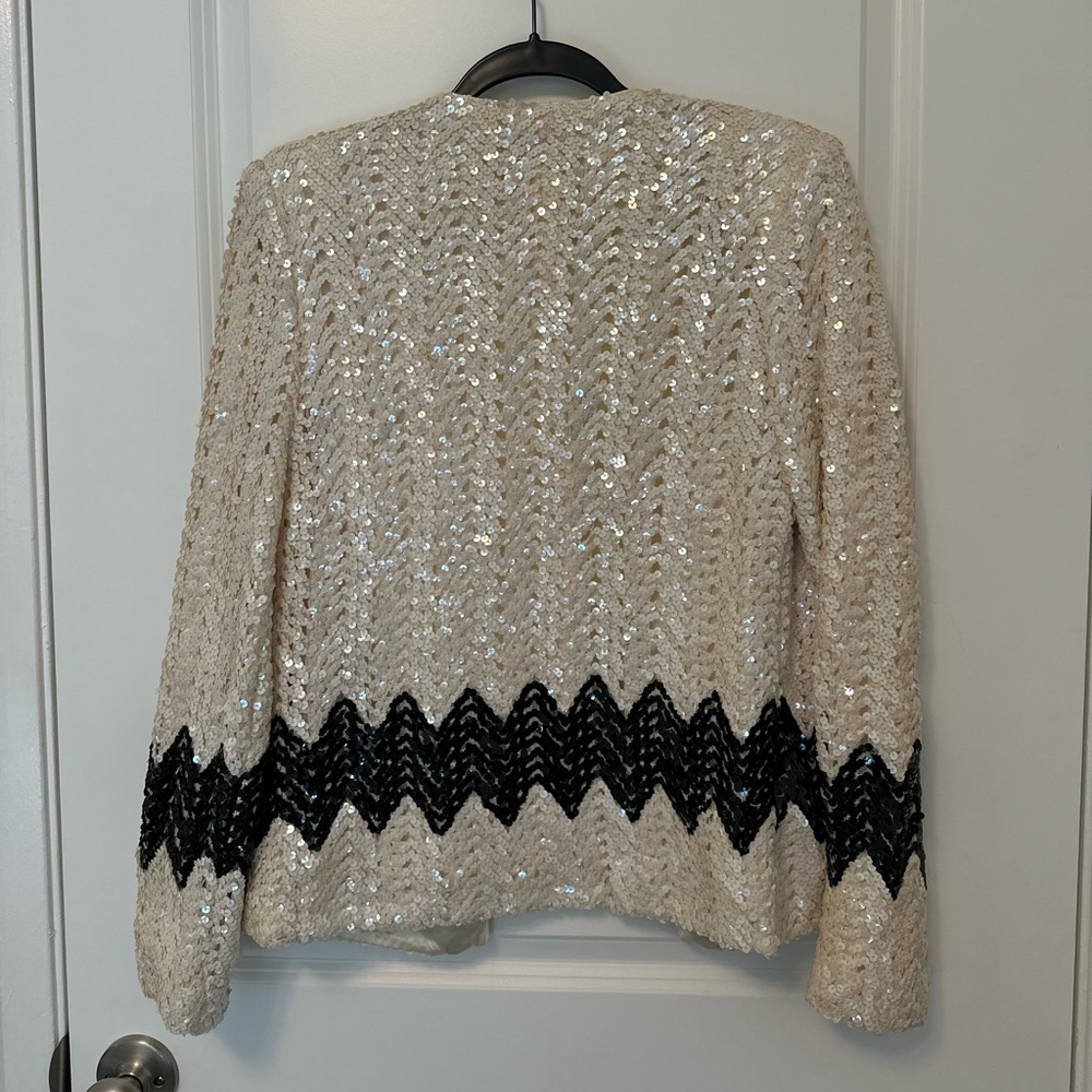 Grace Elements Cream Sequin Open Jacket With Blac… - image 2
